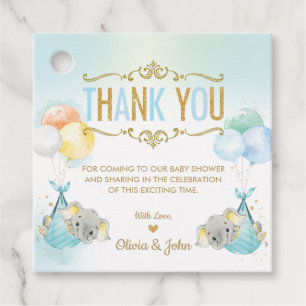 Cute Twins Boys Elephant Baby Shower Thank You Favour Tags