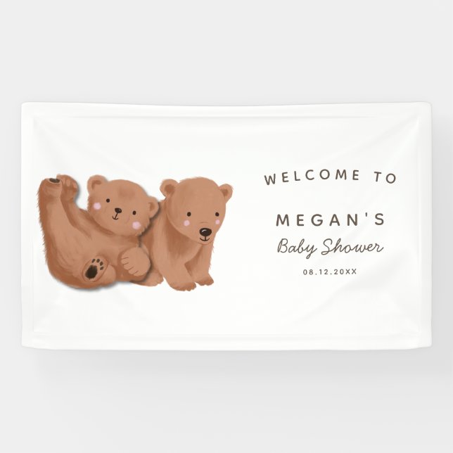 Cute Twins Cub Bear Baby Shower Banner (Horizontal)