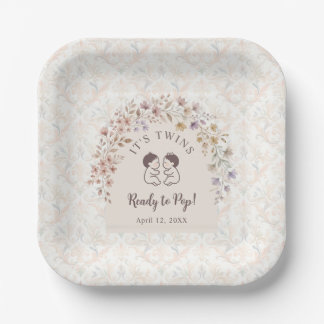 Cute Twins Floral Arch Baby Shower LPM26 Paper Plate