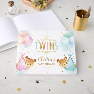 Cute Twins Girl Boy Teddy Bears Twin Baby Shower Guest Book