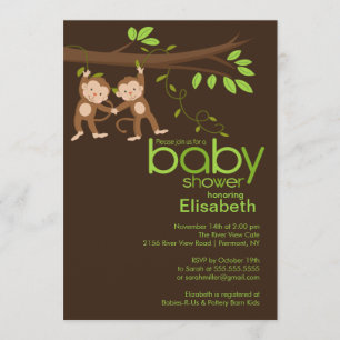Cute Twins Jungle Monkey Baby Shower Invitation