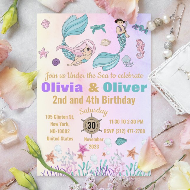 Cute Twins Mermaids and Pirates Birthday Party Invitation (Creator Uploaded)