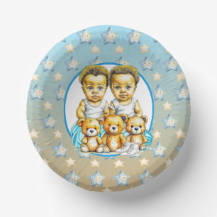 Cute Twins of colour Baby Boys Baby Shower Treats Paper Plate