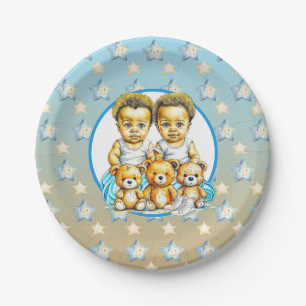 Cute Twins of colour Baby Boys Baby Shower Treats Paper Plate