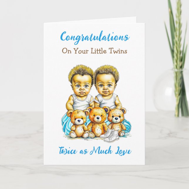 Cute Twins of Colour Congratulations New Parents Card (Front)