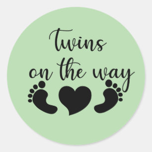 Cute twins pregnancy announcement  classic round sticker