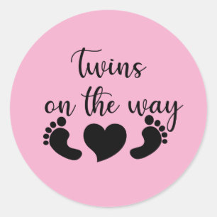 Cute twins pregnancy announcement  classic round sticker