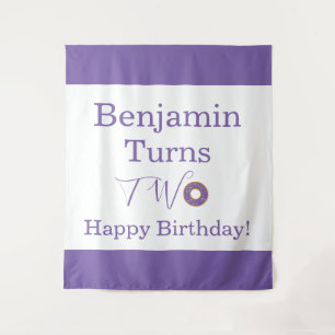  Cute Two 2nd Birthday Donut Purple White Party Tapestry