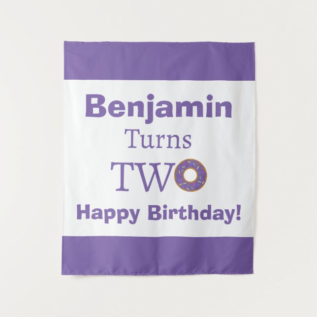  Cute Two 2nd Birthday Doughnut Purple White Party Tapestry (Front)