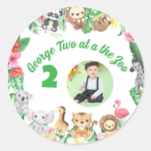 Cute Two at The Zoo Jungle Animals Kids Birthday Classic Round Sticker