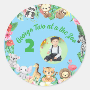 Cute Two at The Zoo Jungle Animals Kids Birthday Classic Round Sticker