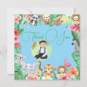Cute Two at the Zoo Jungle Animals Photo Birthday Thank You Card