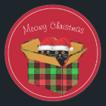 Cute Two Black Cats In Box Meowy Christmas Classic Round Sticker<br><div class="desc">Cute Two Black Cats In Box Meowy Christmas Classic Round Sticker.</div>