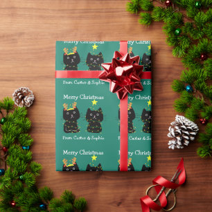 Cute Two Cat Merry Christmas Lights Personalised Wrapping Paper