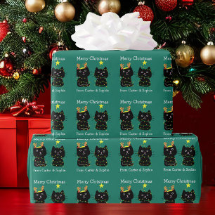 Cute Two Cat Merry Christmas Lights Personalised Wrapping Paper