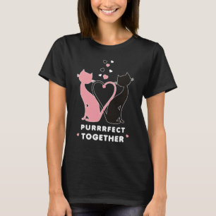 Cute Two cats Pink Black Purrfect Together T-Shirt