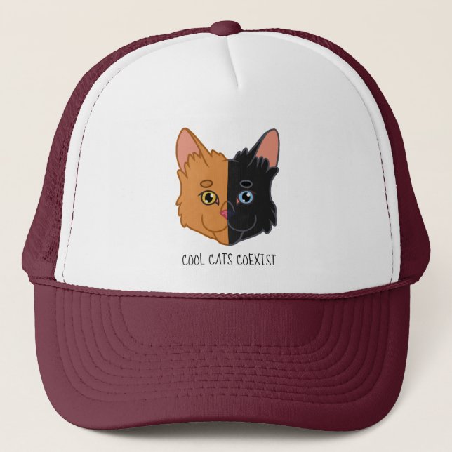 Cute Two Colour Orange and Black Chimera Cat Trucker Hat (Front)