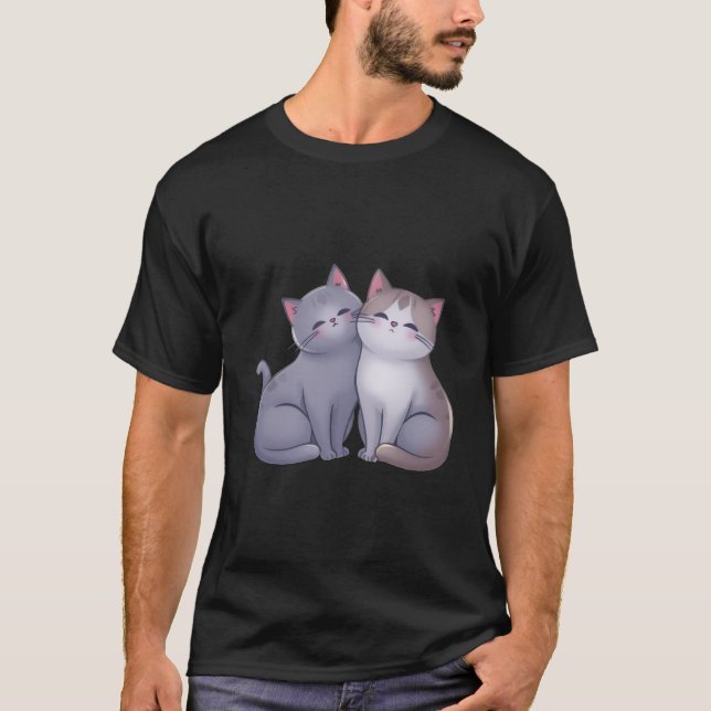 Cute Two Grey Kittens Snuggling Sweet Love Art 💕 T-Shirt (Front)