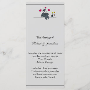 Cute Two Grooms Cartoon Gay Wedding Program Programme