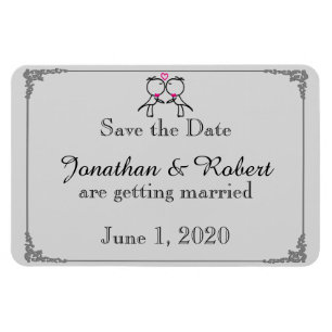 Cute Two Grooms Cartoon Gay Wedding Save the Date Magnet