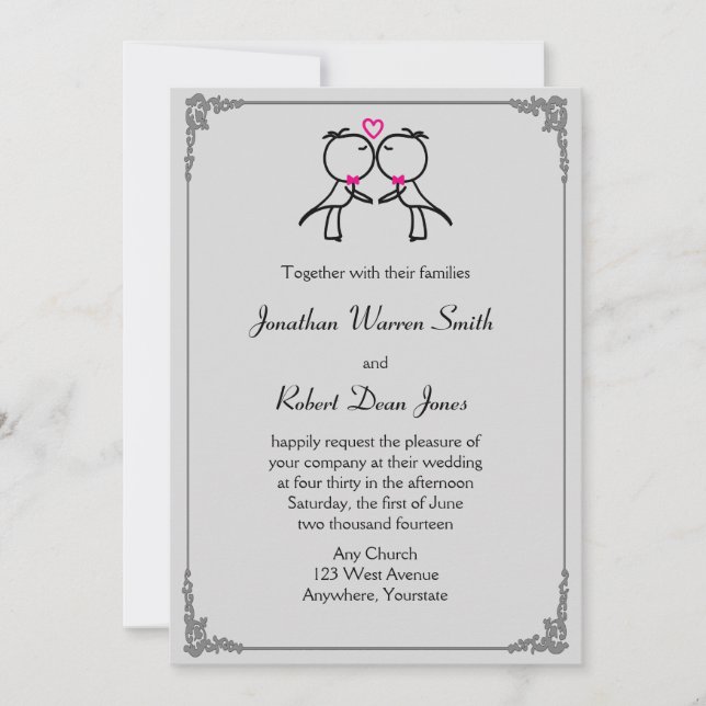 Cute Two Grooms Kissing Gay Wedding Invitation (Front)