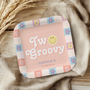 Cute Two Groovy Boho 2nd Birthday Paper Plate