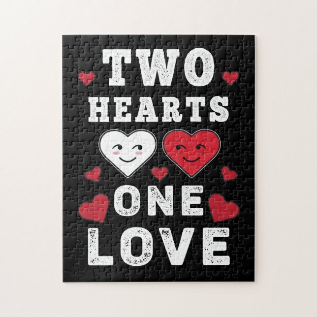 Cute Two Hearts One Love Birthday Valentine's Day Jigsaw Puzzle (Vertical)