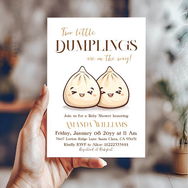 Cute Two Little Dumplings Kawaii Twins Baby Shower Invitation (Creator Uploaded)