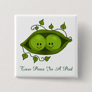 Cute Two Peas In A Pod 15 Cm Square Badge