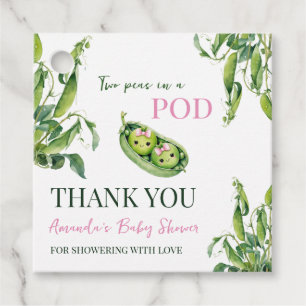 Cute Two Peas in A Pod Girl Pink Twins Baby Shower Favour Tags