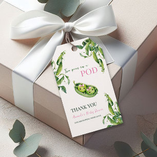 Cute Two Peas in A Pod Girl Pink Twins Baby Shower Gift Tags