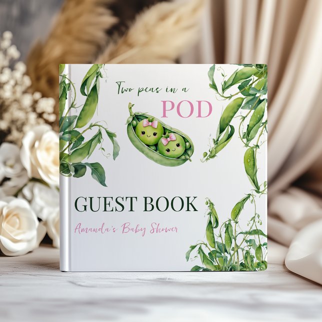 Cute Two Peas in A Pod Pink Girl Twins Baby Shower Guest Book (Creator Uploaded)