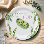 Cute Two Peas in A Pod Pink Girl Twins Baby Shower Paper Plate<br><div class="desc">Celebrate your little babies' arriving with this greenery inspired Paper Plates, perfect for the modern, stylish twins baby shower! Featuring a watercolor kawaii peas with pink bows and the playful slogan "Two Peas in a Pod" this design captures the essence of youthful fun and elegance. Customize the details to make...</div>