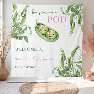 Cute Two Peas in A Pod Pink Girl Twins Baby Shower Tapestry
