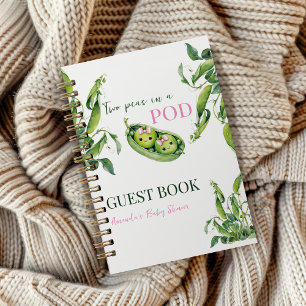 Cute Two Peas Pink Girl Twins Baby Shower Guest Notebook