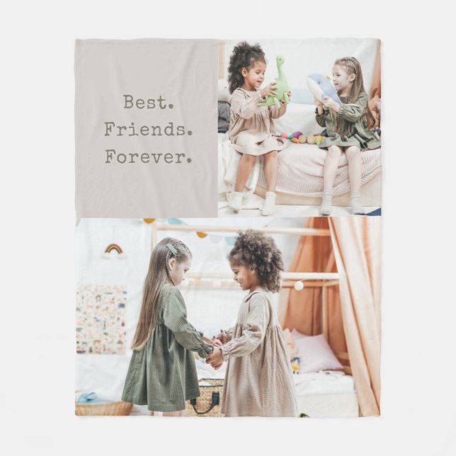 Cute Two Photo Best Friends Quote Custom Taupe  Fleece Blanket (Front)