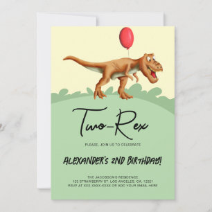 Cute Two-Rex Dinosaur Birthday Party  Invitation