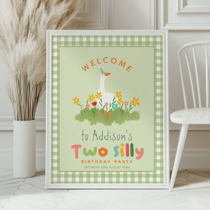 Cute Two Silly Farm Goose Birthday Welcome Sign