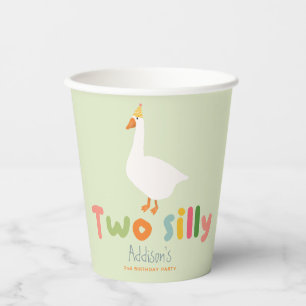 Cute Two Silly Farmyard Goose 2nd Birthday Green Paper Cups