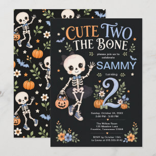 Cute Two the Bone Boy 2nd Birthday Skeleton Invitation