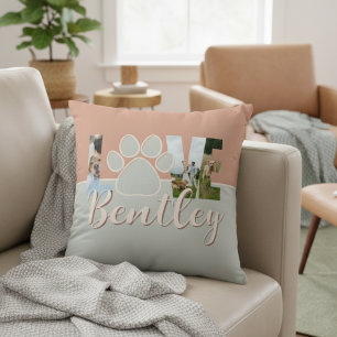 Cute Two Tone Dog Photo Love Paw Print Cushion