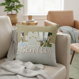 Cute Two Tone Dog Photo Love Paw Print Cushion