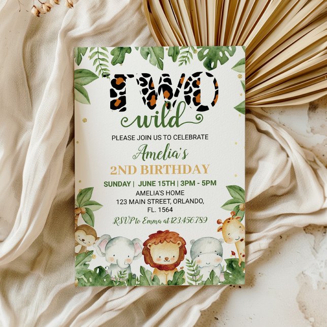 Cute Two Wild Safari Animals Birthday Invitation (Creator Uploaded)