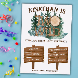 Cute Two Wild Safari Jungle Camping 2nd birthday  Invitation