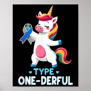 Cute Type 1 Diabetes Awareness T1d Type One-derful Poster