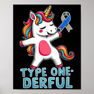 Cute Type 1 Diabetes Awareness T1d Type One-derful Poster