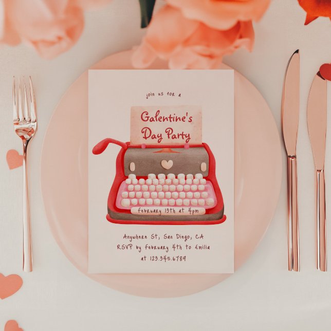 Cute Typewriter Hearts Galentine's Day Party  Invitation (Creator Uploaded)