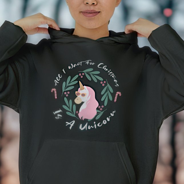 Cute Typography Funny Pink Unicorn Christmas Women Hoodie (Creator Uploaded)