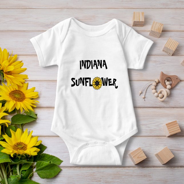 Cute Typography Indiana Sunflower Baby Name Bodysuit (Creator Uploaded)