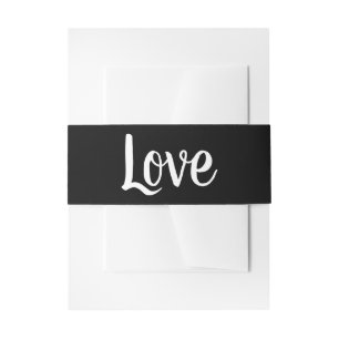 Cute Typography Love Black White Wedding Invitation Belly Band